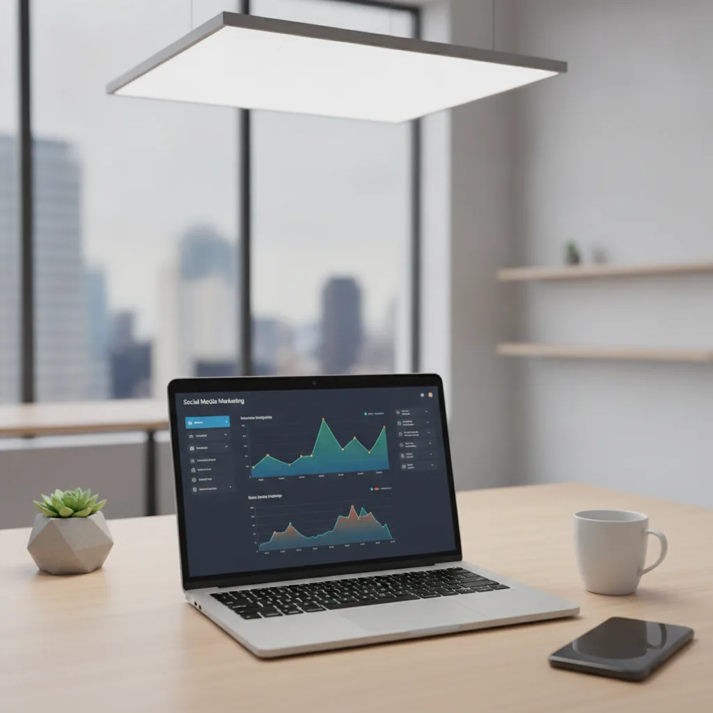 real photo of a modern workspace with laptop